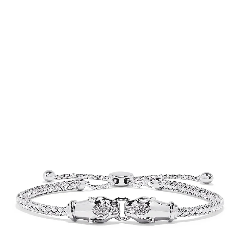 Ladies 22K gold gleam bracelets -925 Sterling Silver Diamond Duo Panther Bracelet, 0.10 TCW