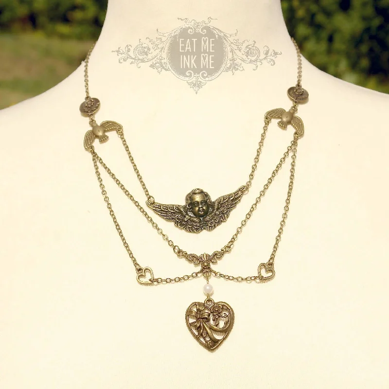 Knotted weave necklaces -Angel and Heart Short Chain Necklace