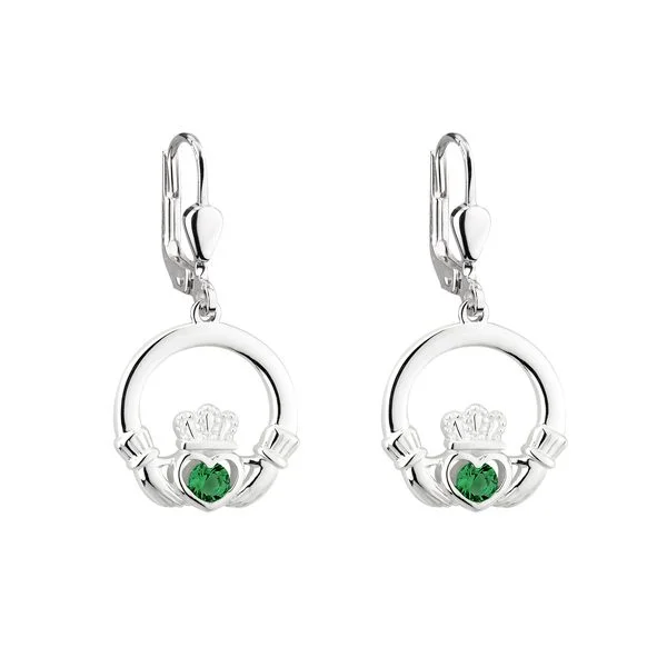 linked drop earrings for women -Silver Drop Claddagh Earrings