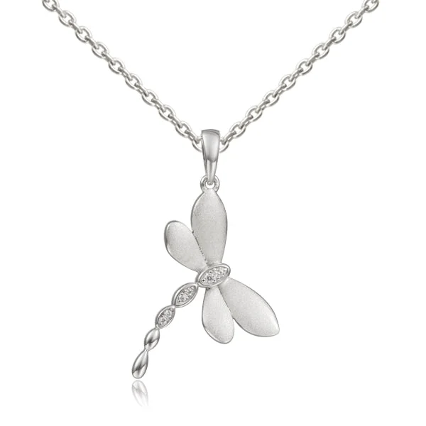 Hope sparkle necklaces -Silver Dragonfly White Topaz Necklace