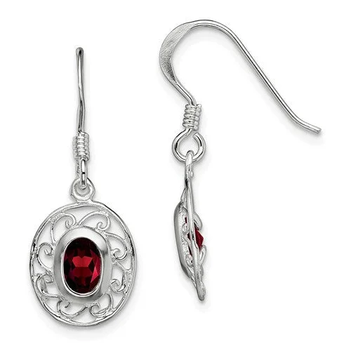 gold moon design earrings for women -Sterling Silver Filigree Genuine Garnet Dangle Earrings