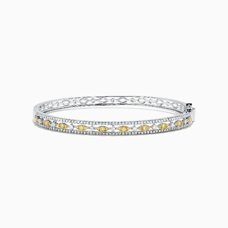 Ladies heavy glow bracelets -Canare 14K White Gold Yellow and White Diamond Bangle, 1.27 TCW