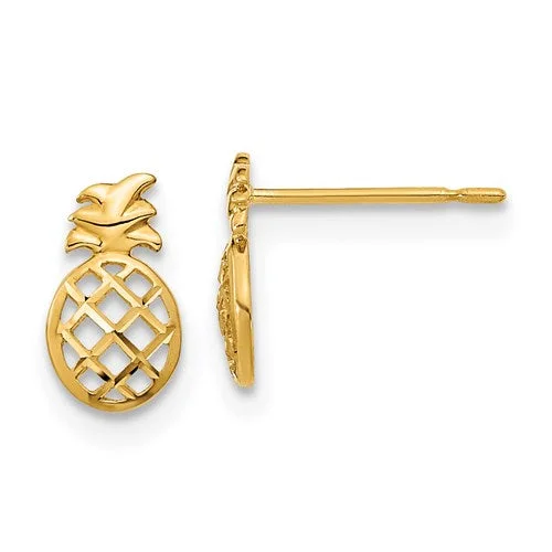 minimalist line earrings for women -14k Yellow Gold D/C Pineapple Post Earrings