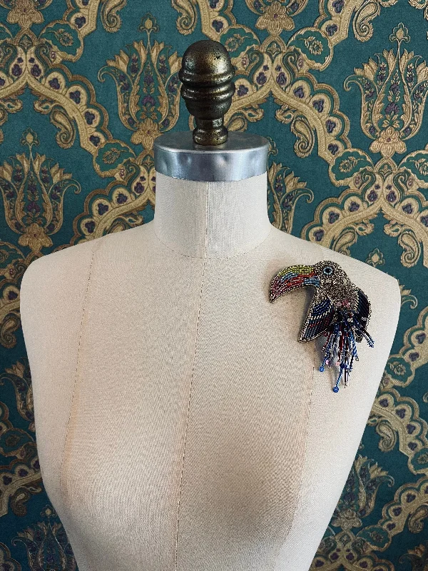 chain fringe brooch for women -Pappagallo Parrot Brooch