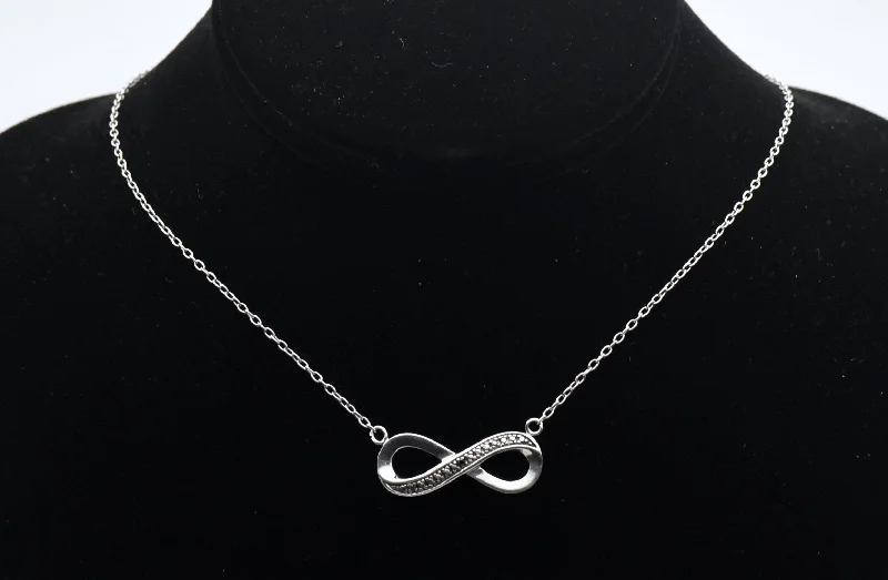 Healing energy necklaces -Vintage Black Diamond and Marcasite Sterling Silver Infinity Pendant Chain Necklace - 18.25"