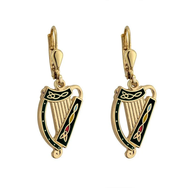 mixed metal earrings for women -Gold Plated Black Harp Earrings