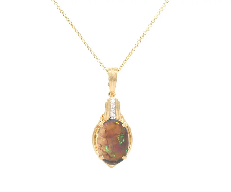 Wide band necklaces -1.25ct Oval Black Opal and 0.03ctw Diamond Pendant Necklace in 18K