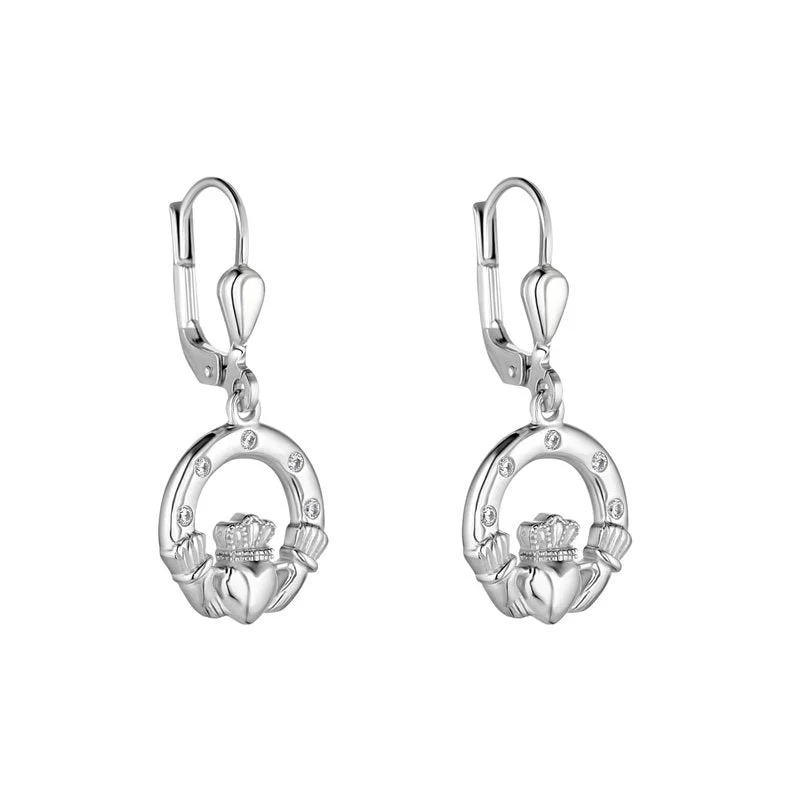 moon drop earrings for women -Silver Claddagh Drop Earrings