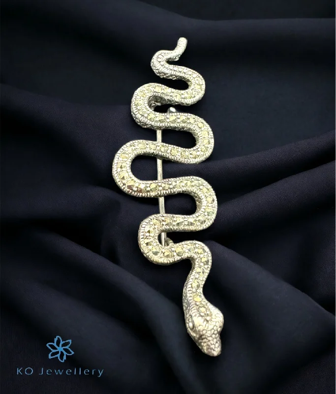 gold bold brooch for women -The Snake Marcasite Silver Brooch