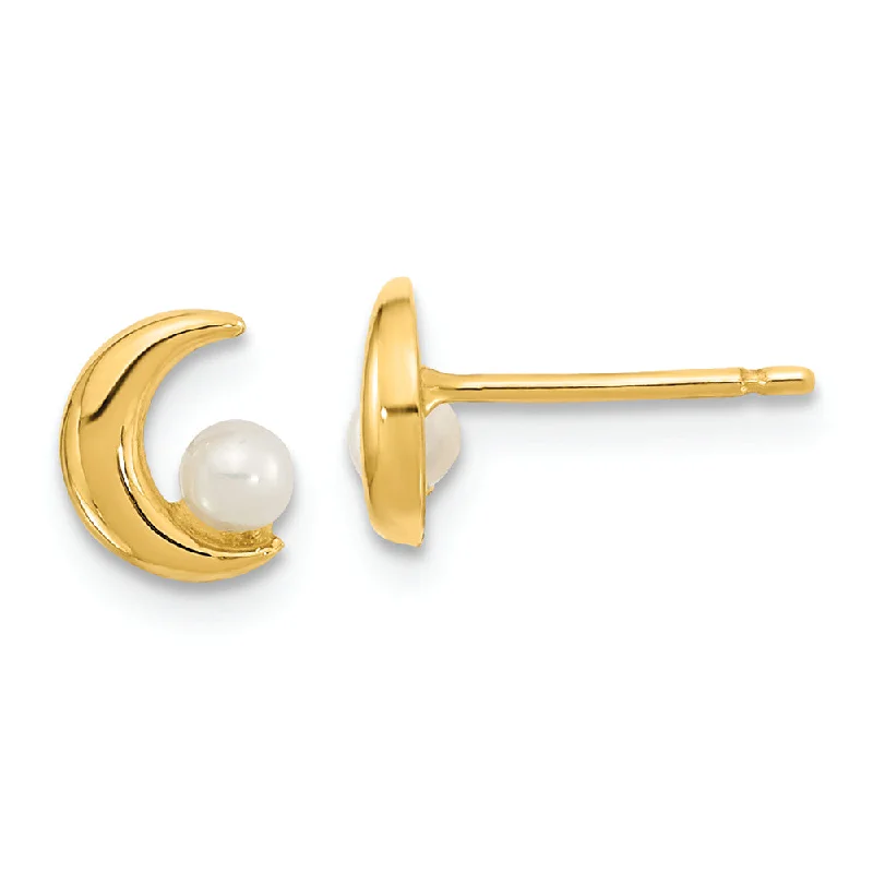 lace design earrings for women -14K Gold Half Moon 2.5-3mm Freshwater Cultured Pearl Post Earrings