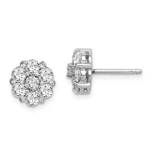 cross design earrings for women -Sterling Silver CZ Cluster Flower 9mm Post Stud Earrings