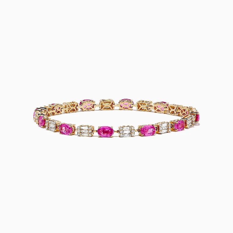 Ladies woodland charm bracelets -14K Yellow Gold Pink Sapphire and Diamond Tennis Bracelet