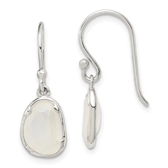 ladies earrings geometric designs -Sterling Silver White Chalcedony Dangle Earrings