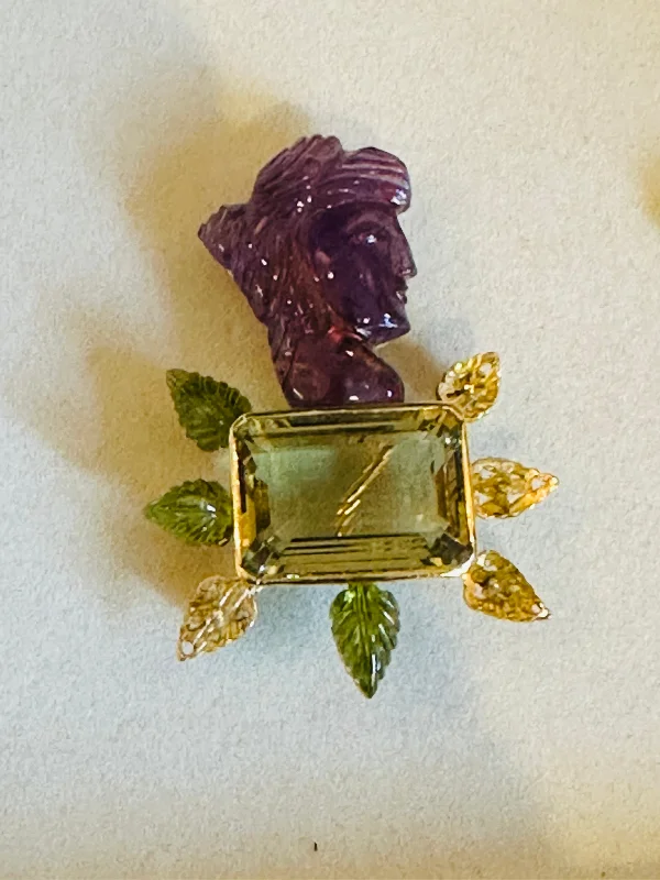 ladies white gold brooch beads -Repair - Brooch - Amethyst, Lemon Quartz and Peridot in 18K