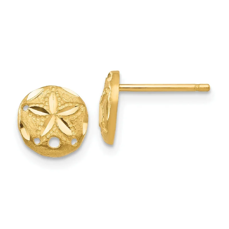 tribal earrings for women unique -14K Yellow Gold Small 8mm Diam.-Cut Sand Dollar Stud Earrings