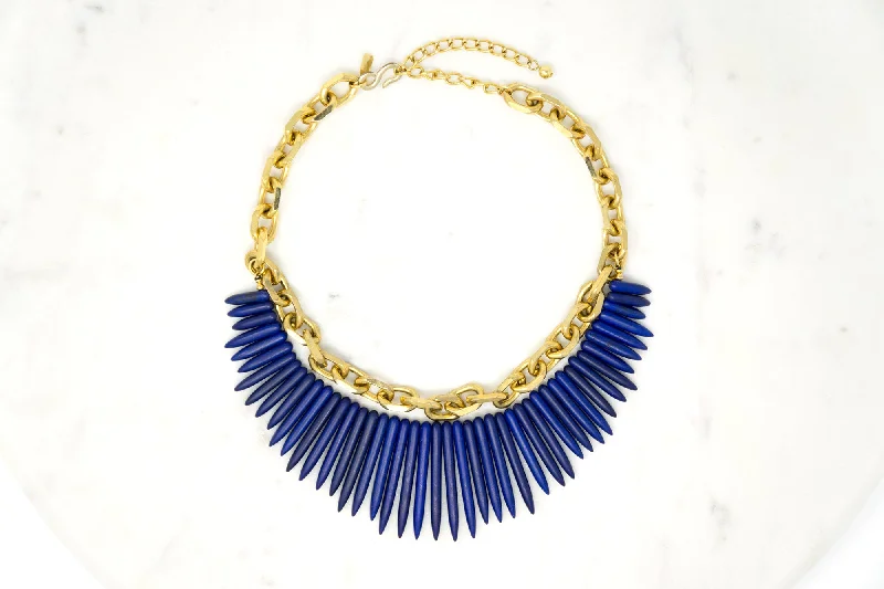 Heavy glow necklaces -Gold and Lapis Statement Necklace