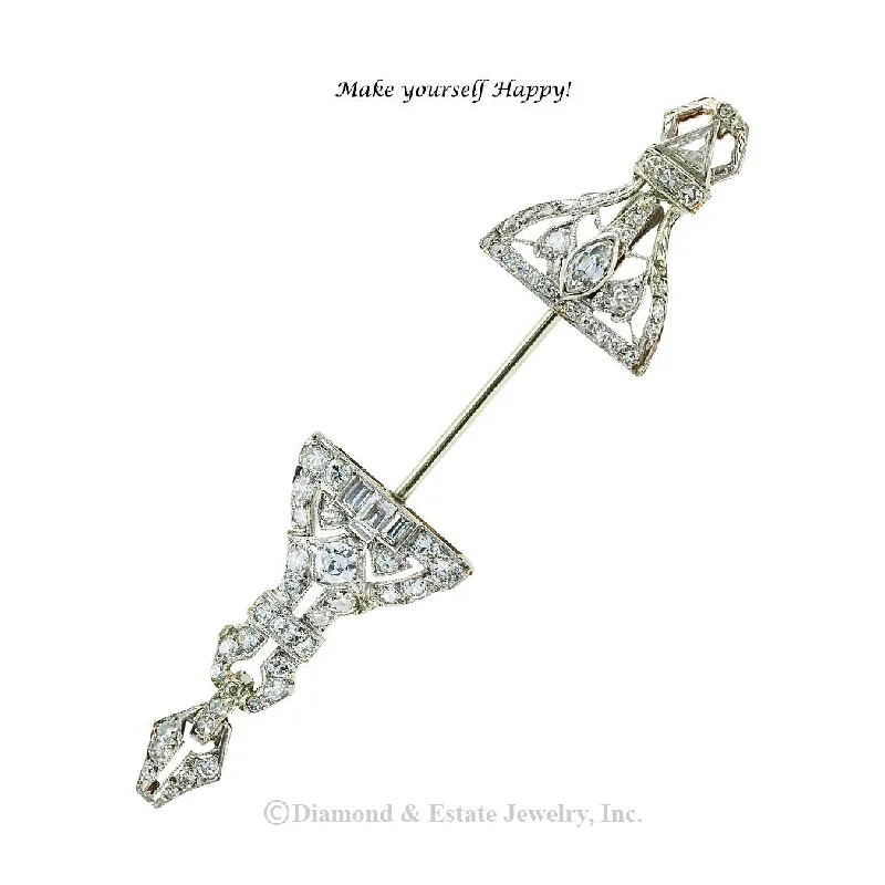 boho chic brooch for women -Art Deco Jabot Diamond Platinum Brooch