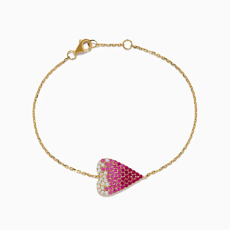 Ladies peak ridge bracelets -14K Yellow Gold Pink Sapphire and Diamond Heart Bracelet