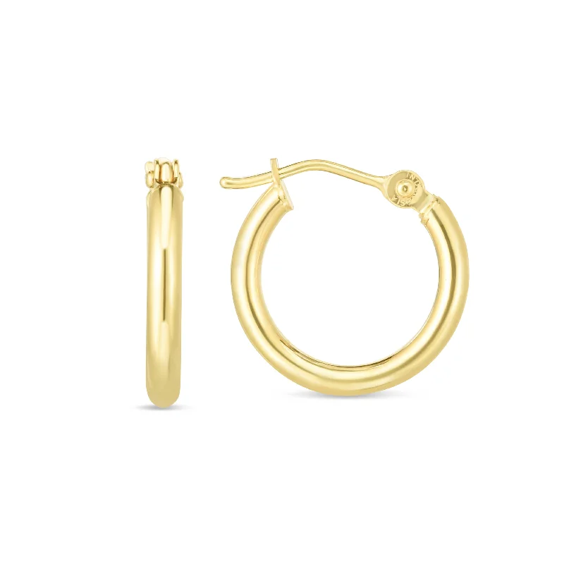 gold twist earrings for women -14K Gold 2mm Wide 15mm Hoop Earrings