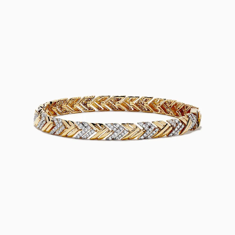 Ladies pastoral glow bracelets -D'oro 14K Yellow Gold Braided Chain Link Diamond Bracelet 1.39 TCW