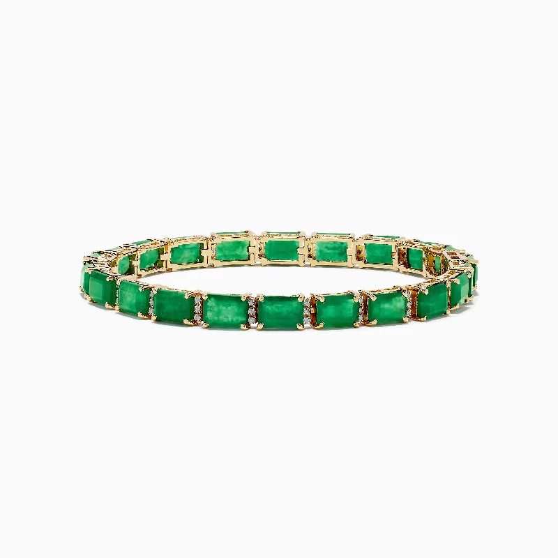 Ladies timeless grace bracelets -Brasilica 14K Yellow Gold Emerald and Diamond Bracelet