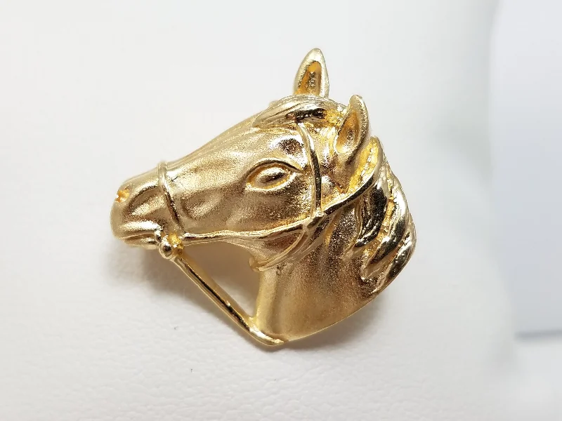 zigzag design brooch for women -Equestrian Pin! 14k Yellow Gold Horse Head Brooch/Pin