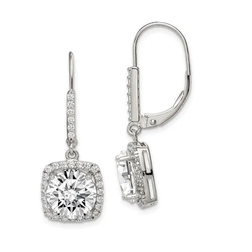 floral cutout earrings for women -Sterling Silver CZ Cushion Shape Halo Leverback Earrings