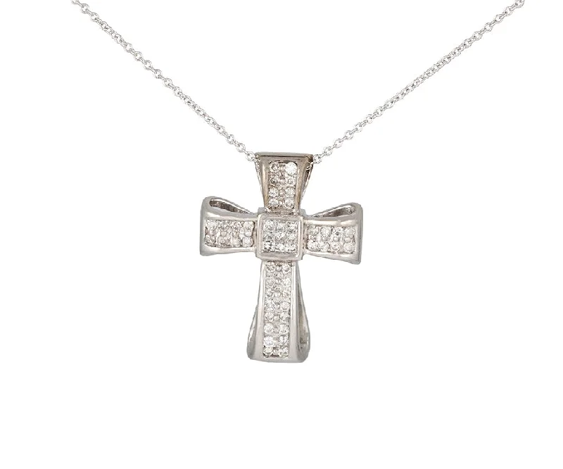 Timeless grace necklaces -0.50ctw Princess and Round Diamond Cross Pendant Necklace in 14K