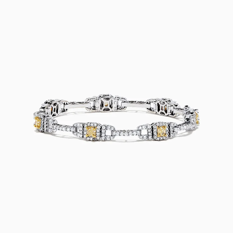 Ladies peace charm bracelets -18K Two Tone Gold Yellow and White Diamond Bracelet, 4.37 TCW