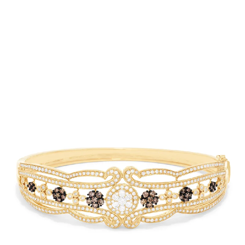 Ladies ultra-light bracelets -14K Yellow Gold Diamond Filigree Bangle, 2.03 TCW