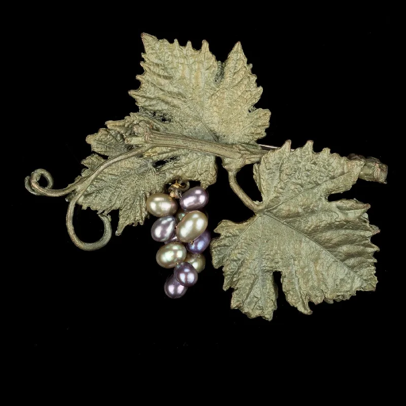 ladies gold brooch bear motifs -Grape Vines Brooch