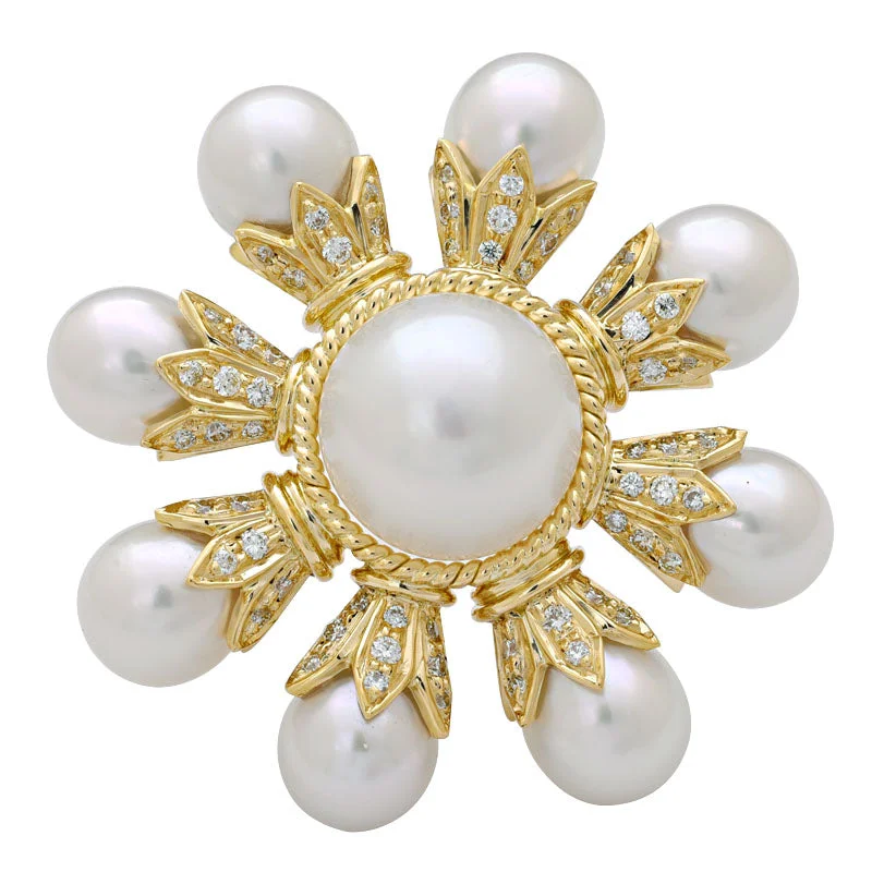 ladies white gold brooch pearls -BROOCH- S.S. PEARL AND DIAMOND IN 18K GOLD