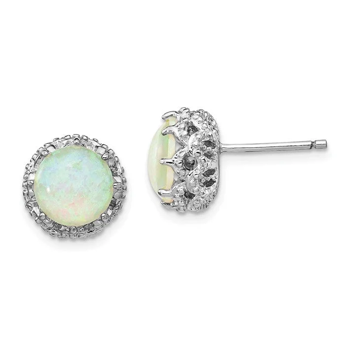 etched design earrings for women -Cheryl M Sterling Silver CZ & Round White Opal Halo Post Earrings