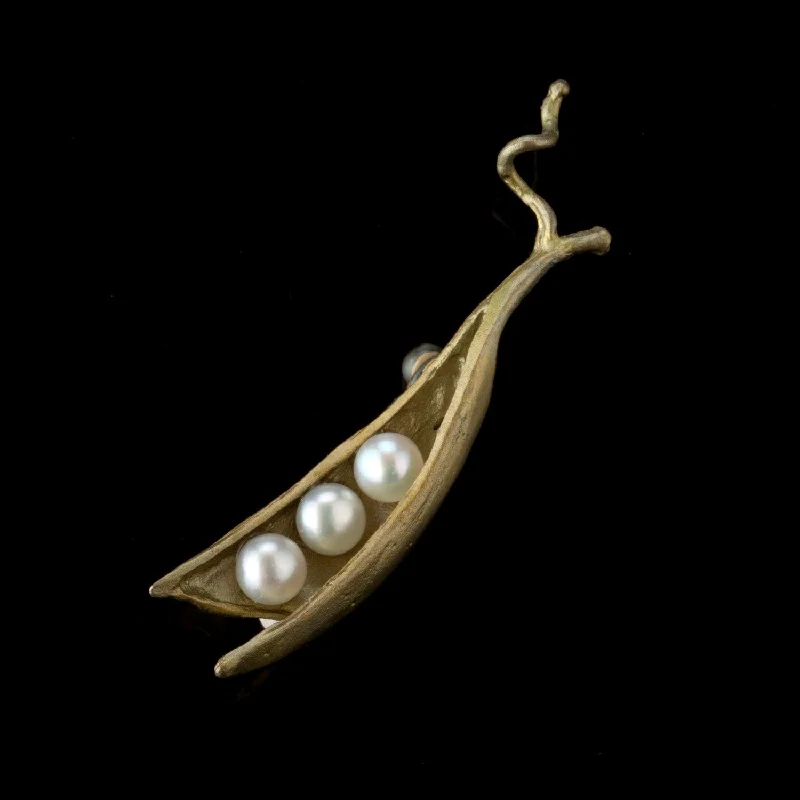 matte gold brooch for women -Pea Pod Brooch - 3 Pearls