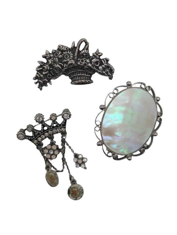 silver moon brooch for women -The Ghirlandaio Trio Brooch Set