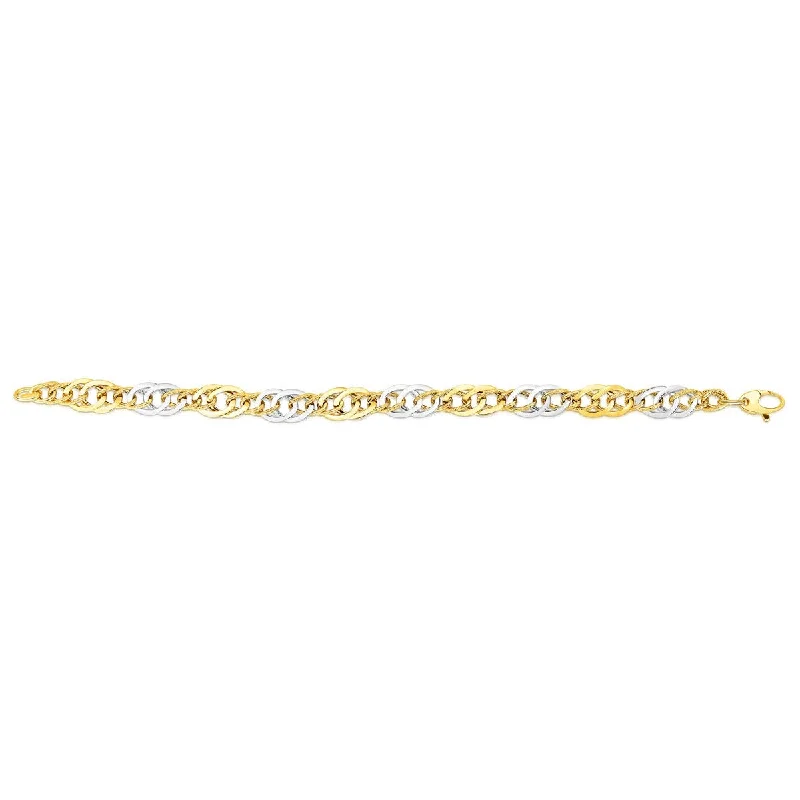 Hope sparkle necklaces -14kt Gold 18" Yellow+White Finish Diamond Cut Oval Necklace with Lobster Clasp RC1695-18