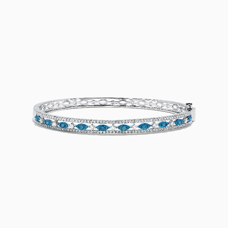 Ladies everyday ease bracelets -Bella Bleu 14K White Gold Blue and White Diamond Bangle, 1.27 TCW