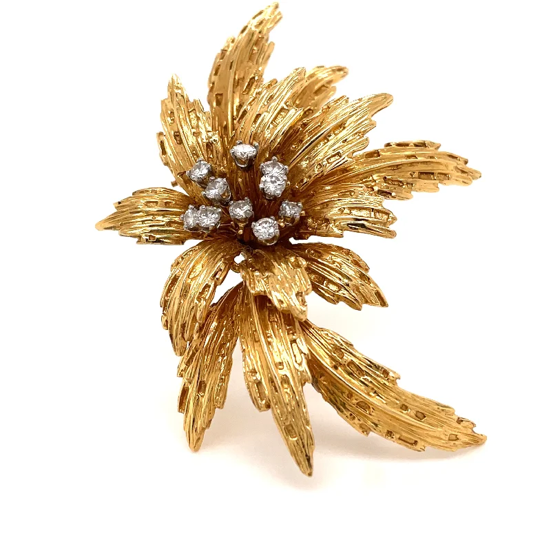 ladies gold brooch horse motifs -Van Cleef & Arpels Diamond Gold Floral Motif Brooch