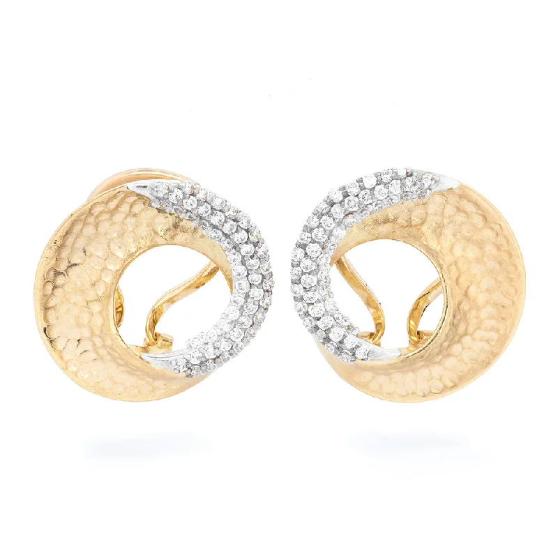 gold twist earrings for women -Hammered Gold Mobius Spiral Earring with Diamonds