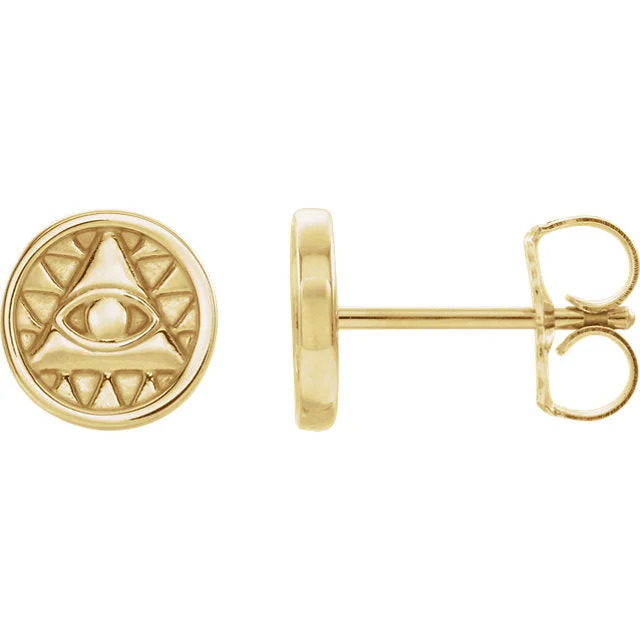 ladies gold earrings bear motifs -Round Eye of Providence Earrings - Sterling Silver or 14k Gold