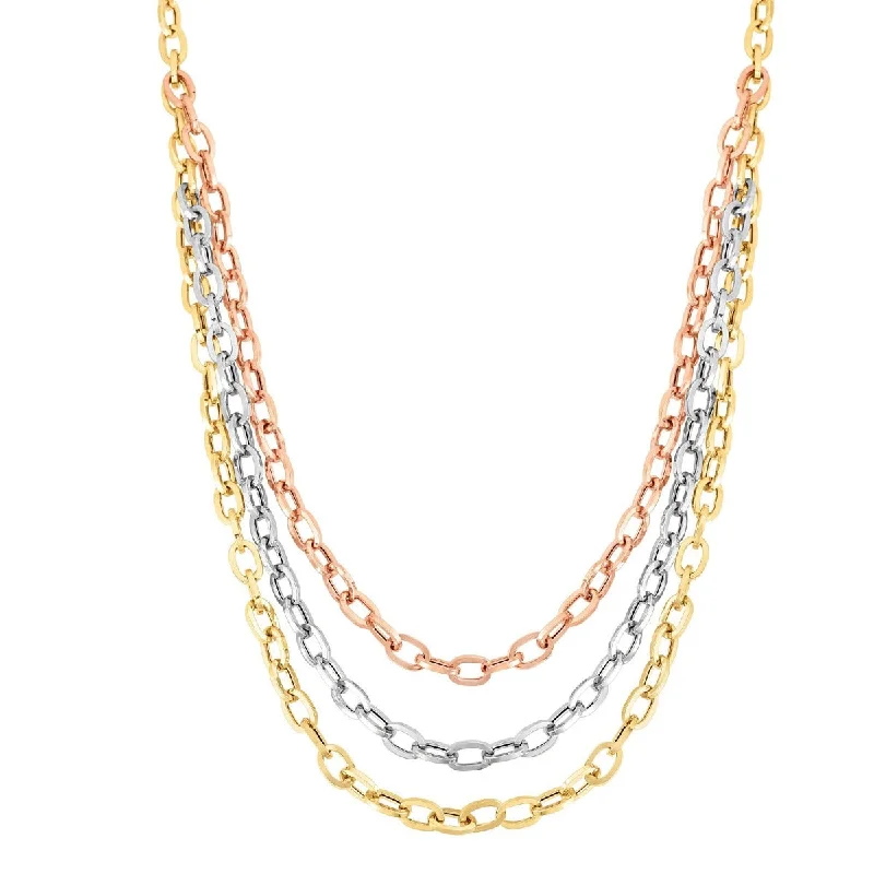 Bliss glow necklaces -14kt Gold Heritage 17" Rose+Yellow+White Finish Shiny Oval Graduated Necklace with Lobster Clasp AUTCNCK2938-17