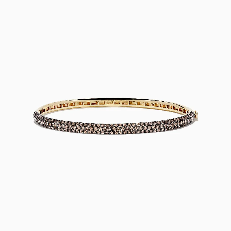 Ladies satin touch bracelets -14K Yellow Gold Espresso Diamond Pave Bangle, 3.12 TCW