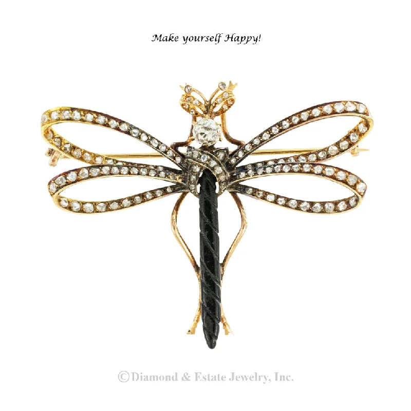 silver brooch for women custom -French Victorian Diamond Gold Dragonfly Brooch