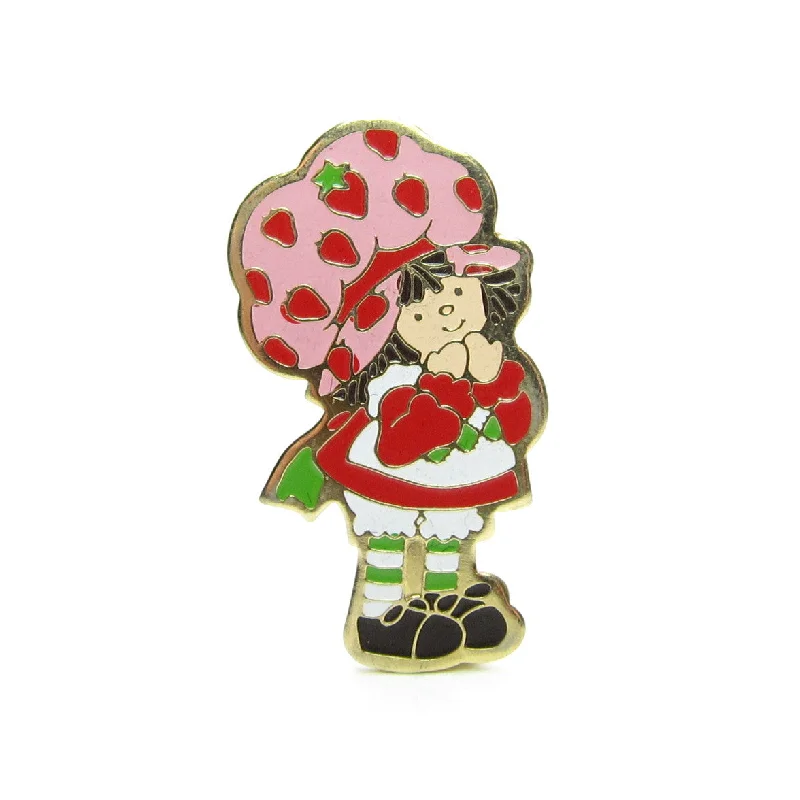 ribbon design brooch for women -Strawberry Shortcake Pin Vintage Gold Brooch 1980