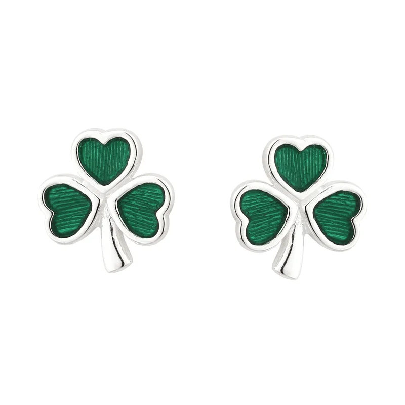 gold tree design earrings for women -Silver Green Shamrock Earrings