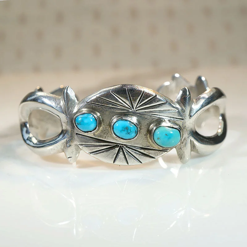 Ladies zirconia dazzle bracelets -Sand Cast Sterling & Turquoise Petite Cuff Bracelet