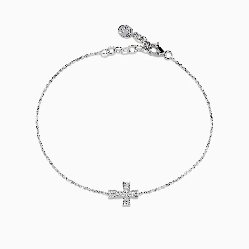 Ladies 10K gold shine bracelets -925 Sterling Silver Diamond Cross Bracelet