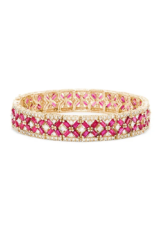 Ladies metro sleek bracelets -14K Yellow Gold Ruby and Diamond Bracelet, 14.10 TCW