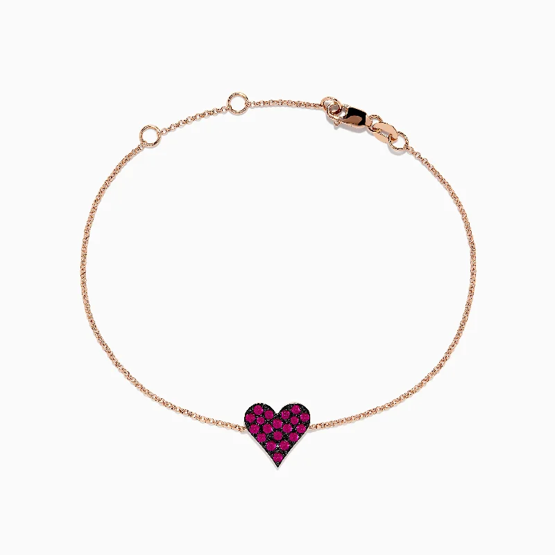 Ladies initial shine bracelets -14K Rose Gold Pave Ruby Heart Bracelet