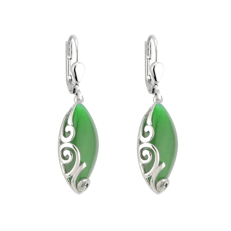 ladies white gold earrings pearls -Green Cat Eye Celtic Drop Earrings